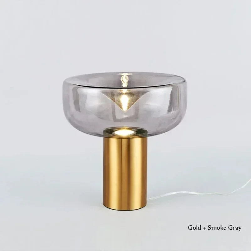 lampe table moderne minimaliste transparente chromée base solide câble électrique warm light
