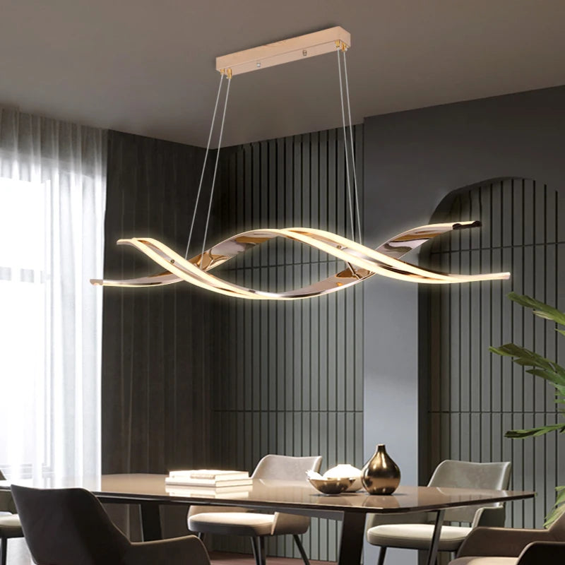 suspension lumineuse moderne ondulée clips noir blanc doré