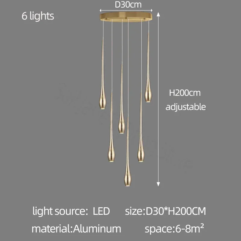 Suspension moderne dorée gouttes pluie opaques lumière chaude lumière blanche 90 260V
