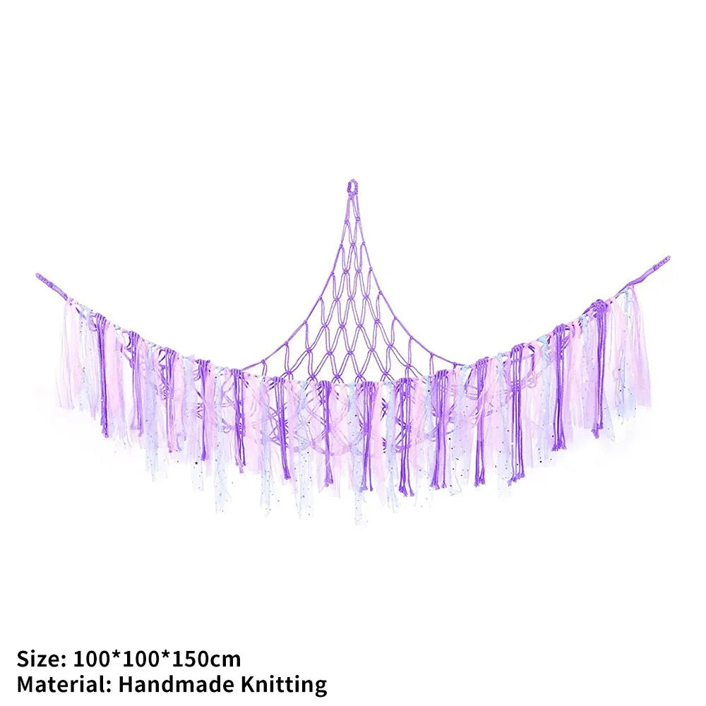 hamac suspendu filet franges boho moderne peluches rose blanc gris bleu violet respectueux environnement