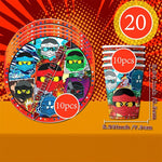 décoration anniversaire ninja multicolore bracelets assiettes verres festif enfants pack 20 assiettes 10 verres