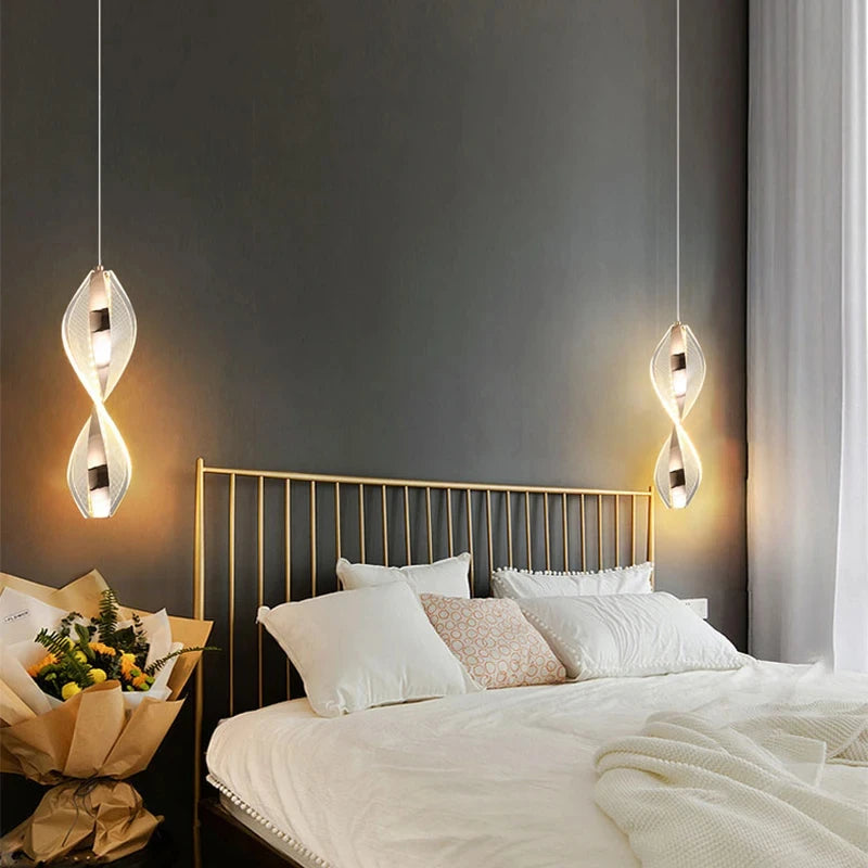 lumière suspendue moderne transparente ligne verticale métallique doré chambre salon