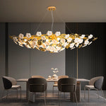 Suspension lumineuse contemporaine dorée fleurs stylisées salon chambre d'hôtel led sources lumière