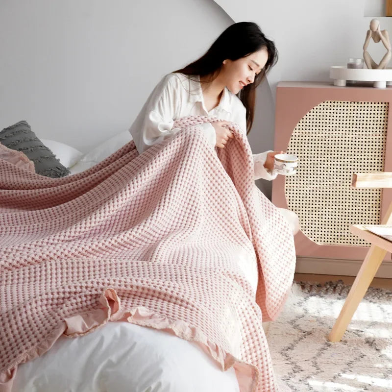 couverture coton rose motif points douce enfant maison printemps automneversible portablewasherhandonly