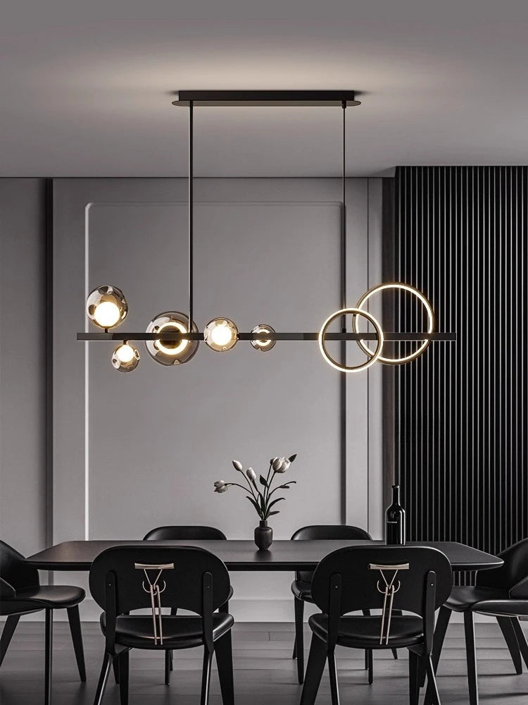 lampe suspendue moderne sphères translucides noir argenté scandinave interrupteur bouton led