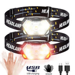lampe frontale rechargeable led noir jaune rayures ajustable motion sensor charge usb