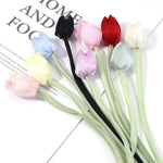 Décoration intérieure tulipes artificielles 3D fleurs polyester accessoires cheveux élastiques vert rose blanc