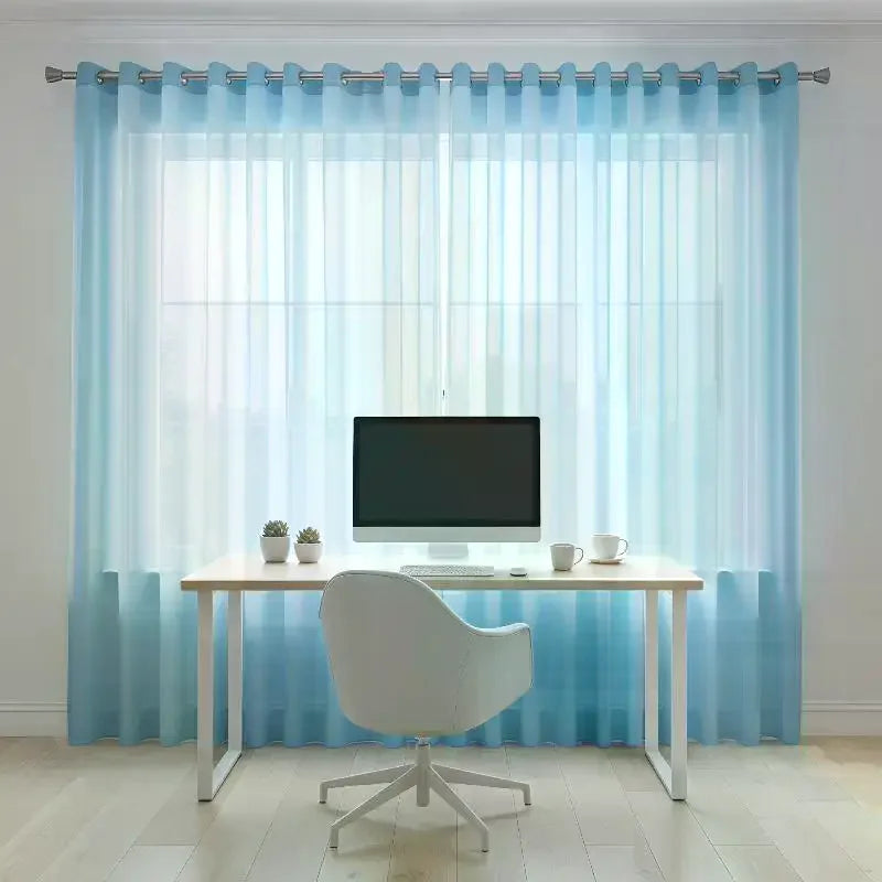 rideau bleu clair poissons dorés moderne translucide protection privée atténuation lumière chambre salon
