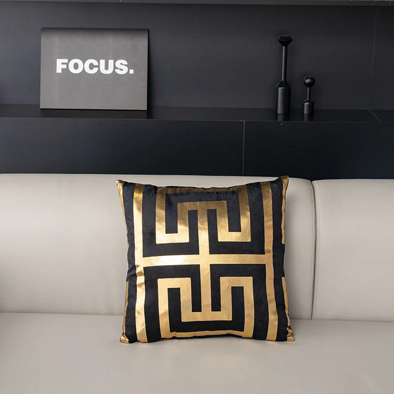 coussins décoratifs contemporains blanc doré motif abstrait non toxique respectueux environnement polyester opacité fixés