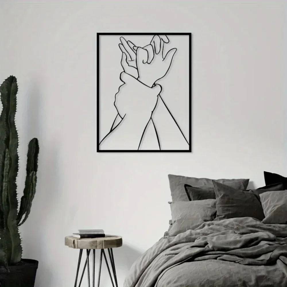 décoration murale noir blanche mains entrelacées minimaliste moderne salon chambre affiche mur opaque abstraite.linéaire