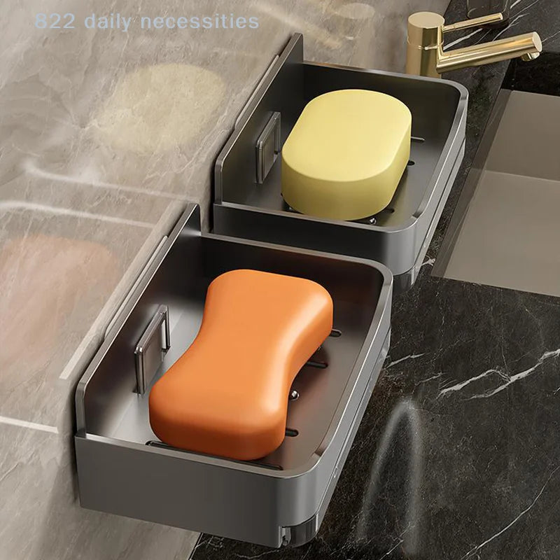 rangement mural adhésif savon eponge bac eau moderne gris jaune orange minimaliste