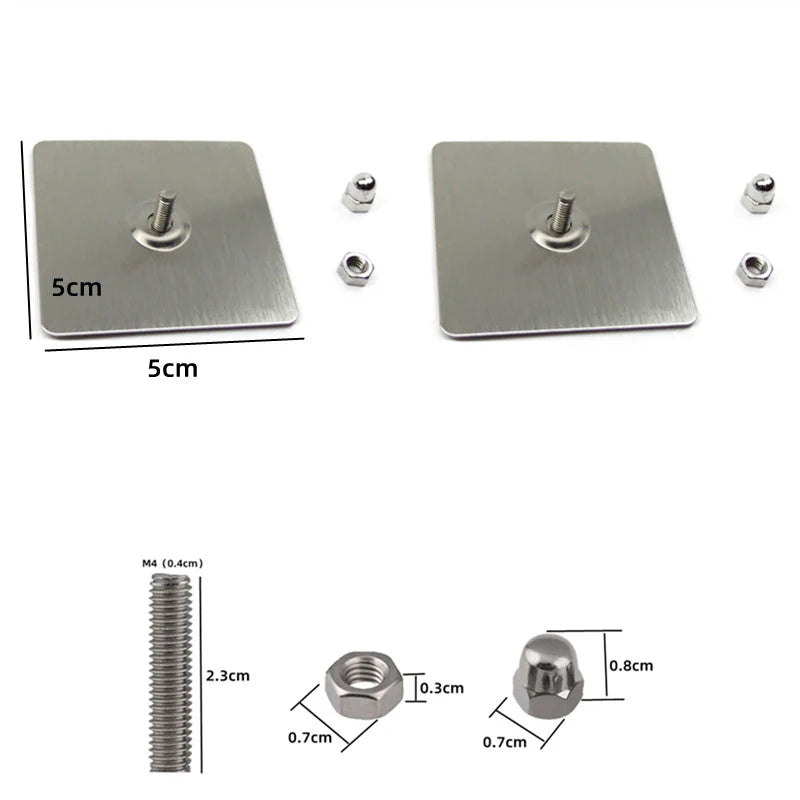 plaques métalliques argentées modernes 5cm 5cm vis écrous fixations murales sans adhésif