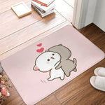 tapis sol moderne motif chat mignon mangeant nouilles rose gris blanc intérieur extérieur