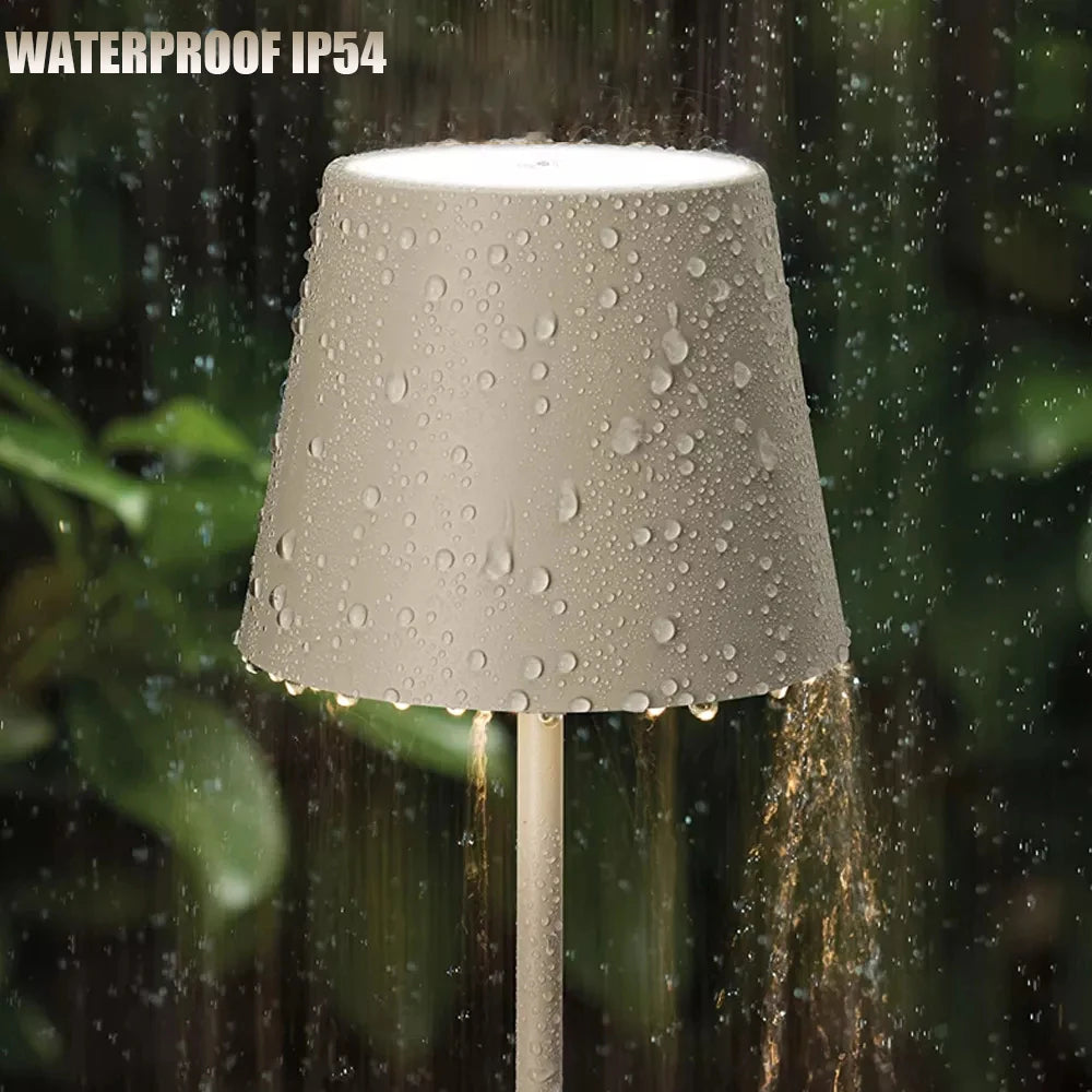 lampe table led moderne rechargeable sans fil intensité réglable étanche ip54 blanc minimaliste