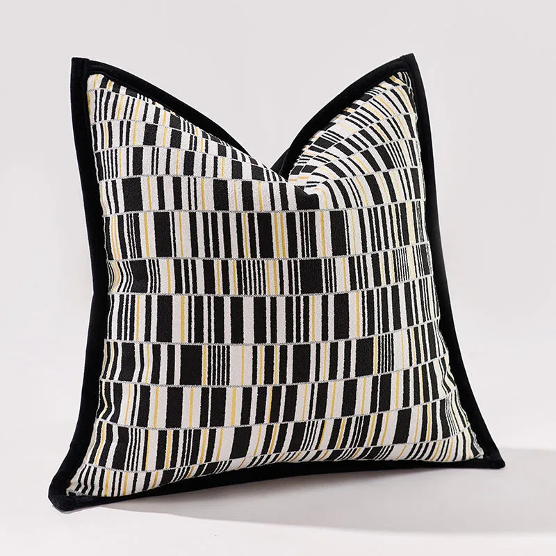 housse coussin géométrique noir blanc beige carré 45x45cm polyester décoratif contemporain lit canapé salon