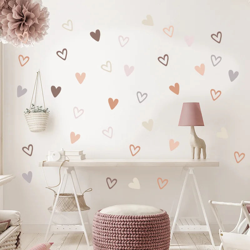 stickers muraux coeurs beige rose gris brun modernes adhésifs chambre enfants fonds écran
