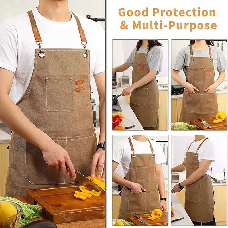 tablier cuisine gris toile épaisse poche avant classique écoureuse mains