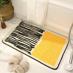 tapis bain moderne bleu clair noir rayures beige géométrique absorption eau salle bain polyester