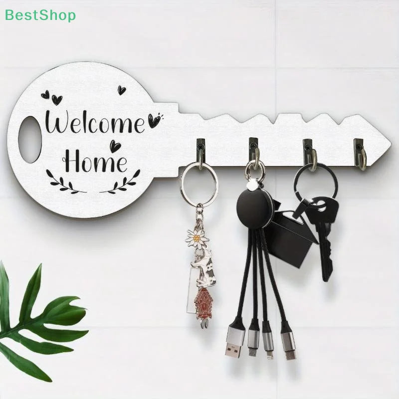 porte clés mural moderne motif bienvenue accrochage couleurs noir blanc texture bois