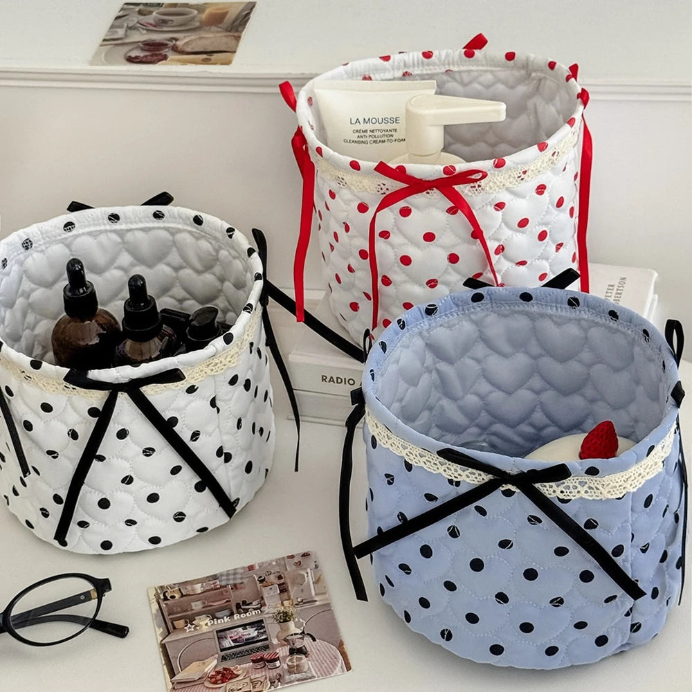 boîtes rangement coton pliables rose blanc noir pois texturées