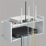 Support mural décodeur TV organisant câbles et accessoires salon
