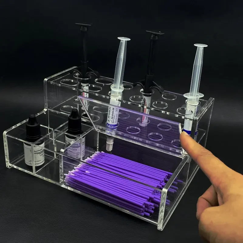 organisateur transparent violet seringues flacons bâtonnets coton moderne utilitaire stockage professionnel cosmétique