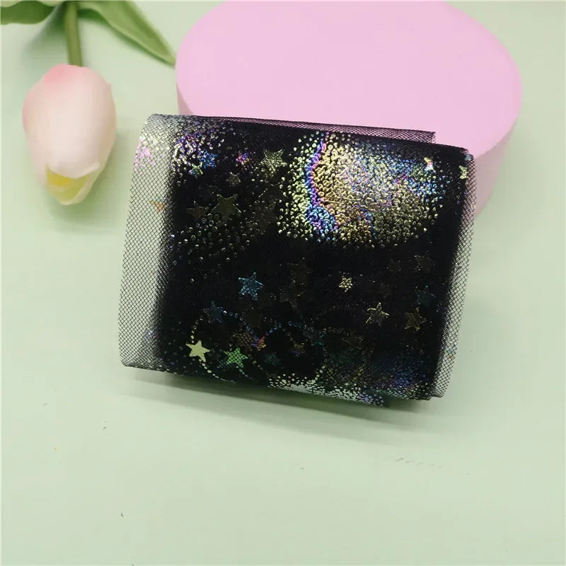 ruban decoratif brillant couleur bleu rouge violet rose jaune vert étoiles tissu polyester 6cm