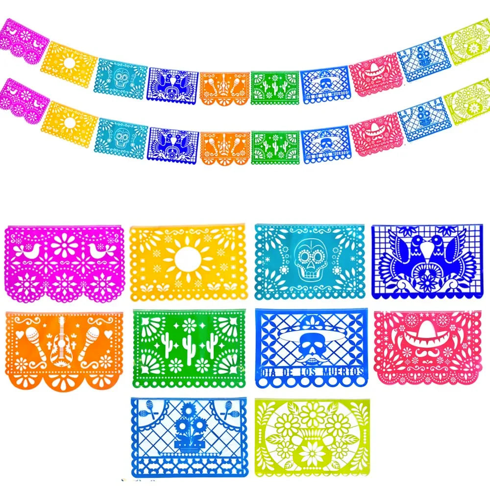 guirlande papier découpé mexicain multicolore motifs traditionnels artisanal décoratif halloween anniversaire