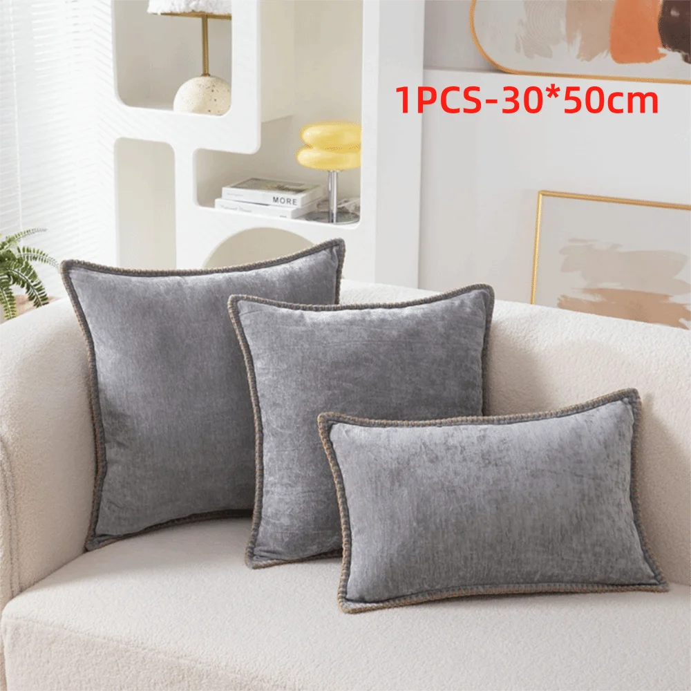 taies d'oreiller velours côtelé couleurs unies chic bordures décoratives polyester dimensions 30x50cm 45x45cm