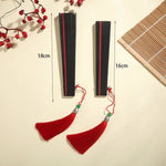 éventail danse bambou handmade kimono fan classique noir rouge rayures tassel