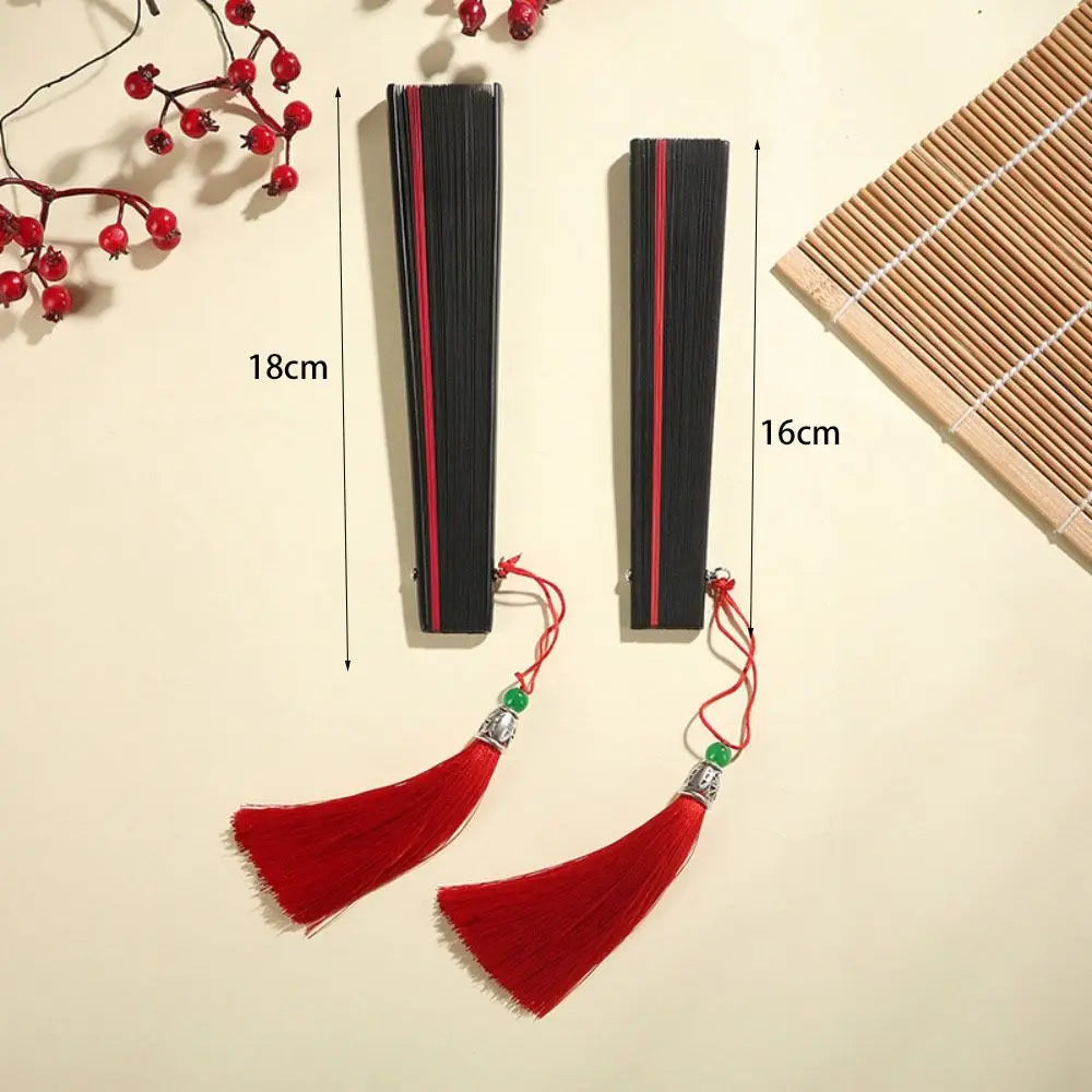 éventail danse bambou handmade kimono fan classique noir rouge rayures tassel