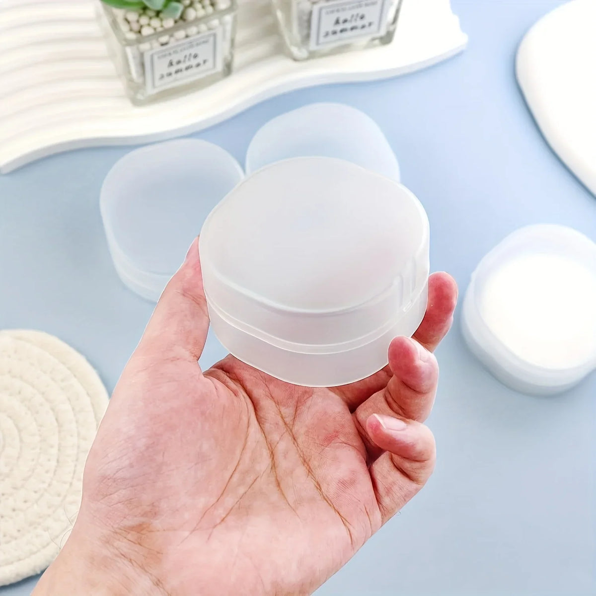 boîte rangement transparente ronde utilitaire hygiénique moderne portable vanity déplacement coton démaquillant