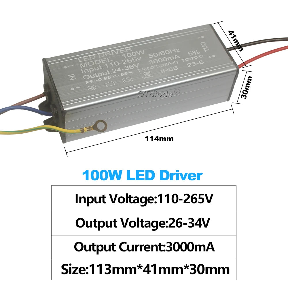 pilote led 100w argenté ip65 ip67 constant current driver câbles colorés certification gs haute