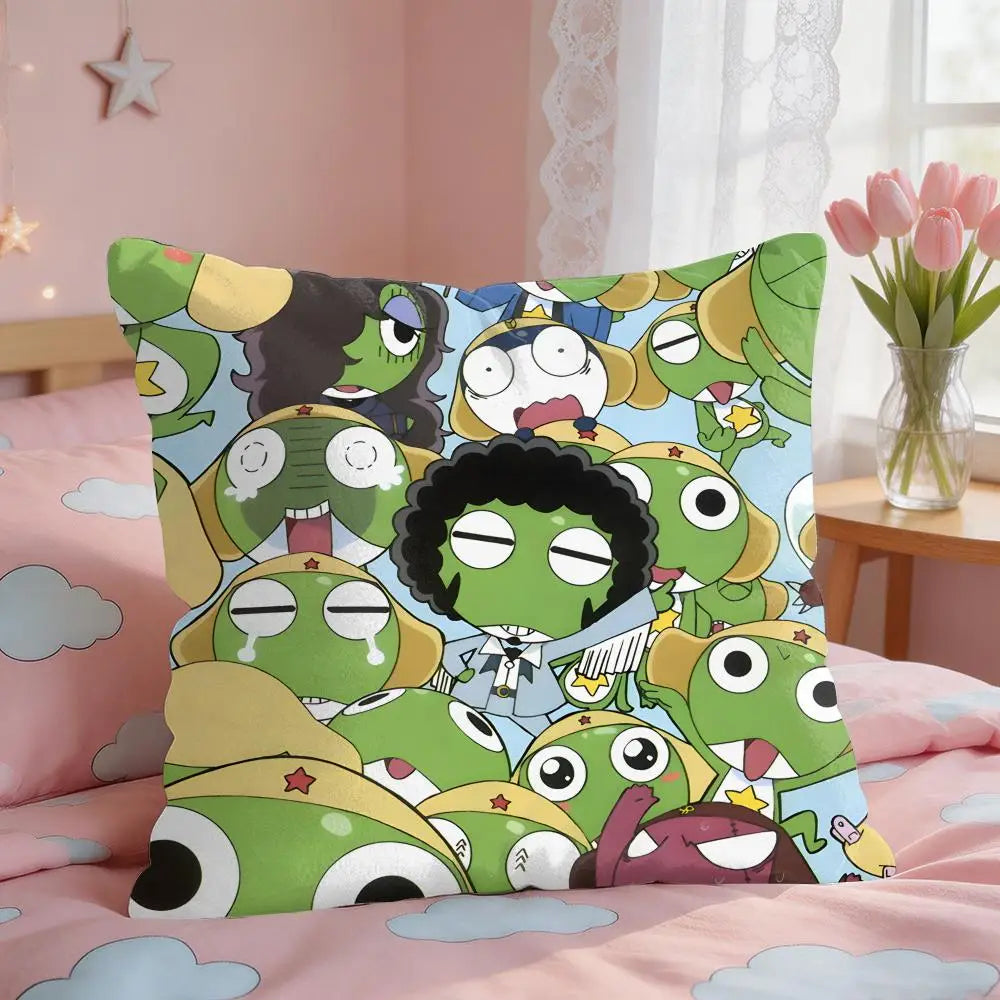 housse coussin carré imprimé animaux mignons dessin animé keroro gunsou cœur vert jaune rouge