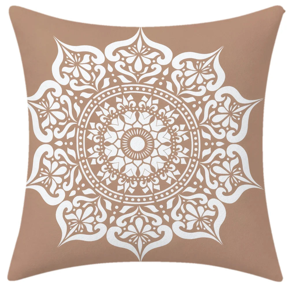 lot housses coussin décoratives motifs géométriques mandalas beige blanc moderne