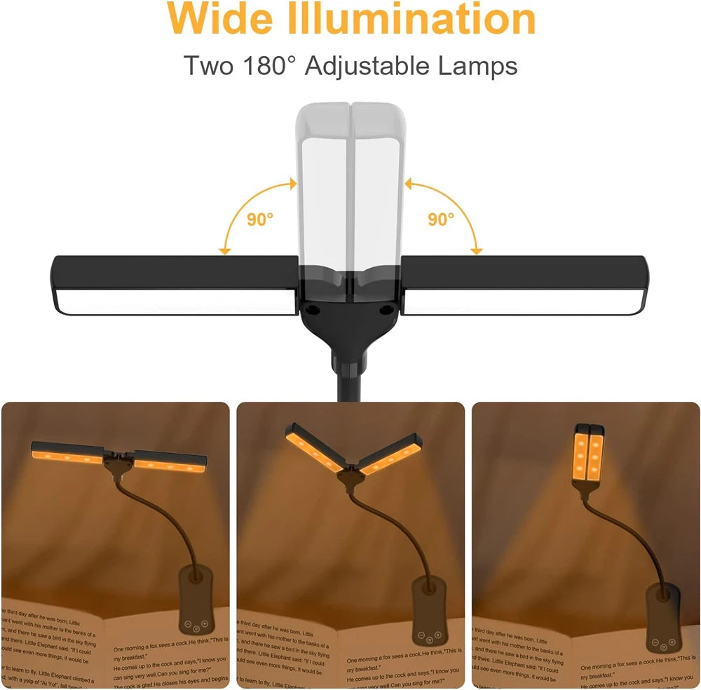 lampe lecture rechargeable 14 led clip noir ajustable couleurs niveaux brightness moderne