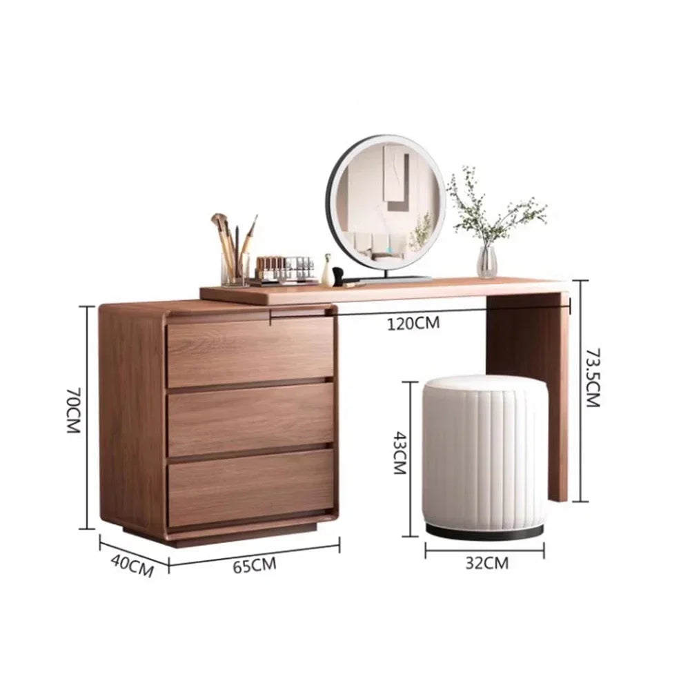 maquillage moderne tabouret plateau amovible tiroirs blanc bois naturel