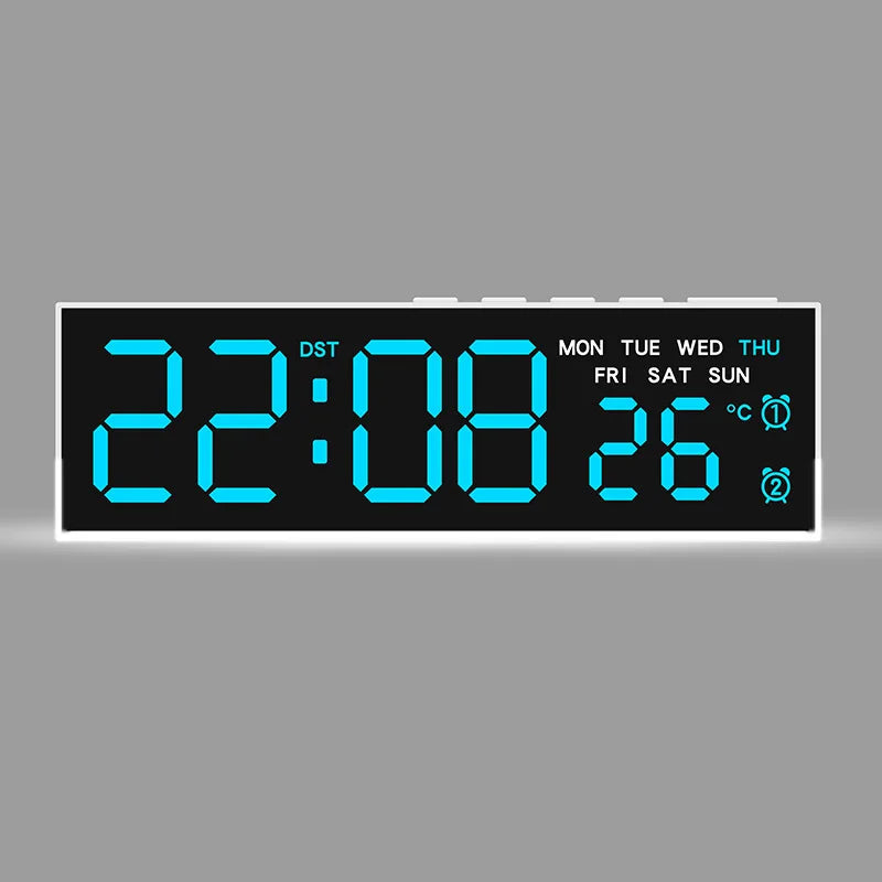 horloge numérique moderne écran led noir blanc vert bleu affichage température usb alarmes luminosité
