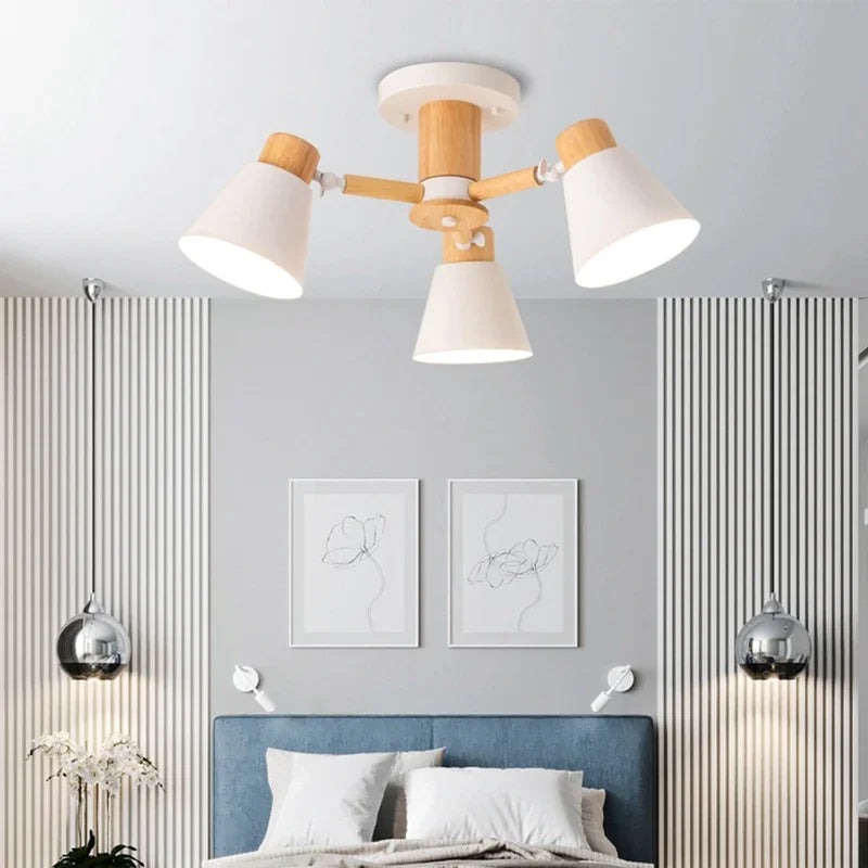lampe suspendue conique bois blanc moderne scandinave ampoules e27 ajustable suction chambre salonhôtel restaurant