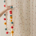 rideau polyester brodé pompons colorés moderne décoration intérieure fond blanc points colorés résistant l'eau