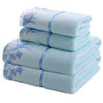 serviettes bain microfibre brodées fleurs dentelle beige rose bleu blanc rapide absorption familleétalement