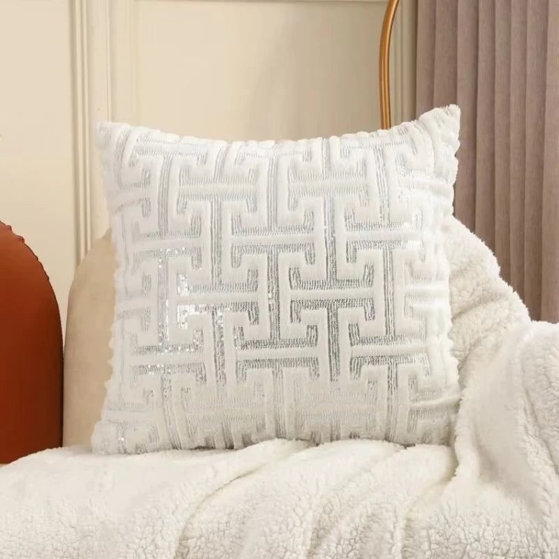housse coussin géométrique doré moderne 100 polyester 30x50 45x45 blanc or décoration chambre voiture