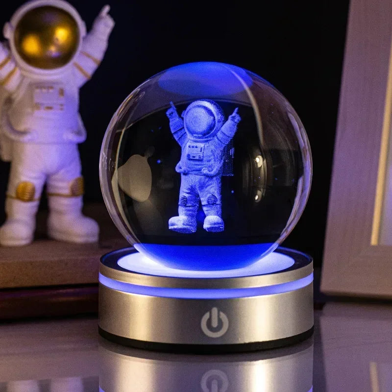 veilleuses boule cristal galactique planètes étoiles moderne lumière led transparentes enfants chambre deco table