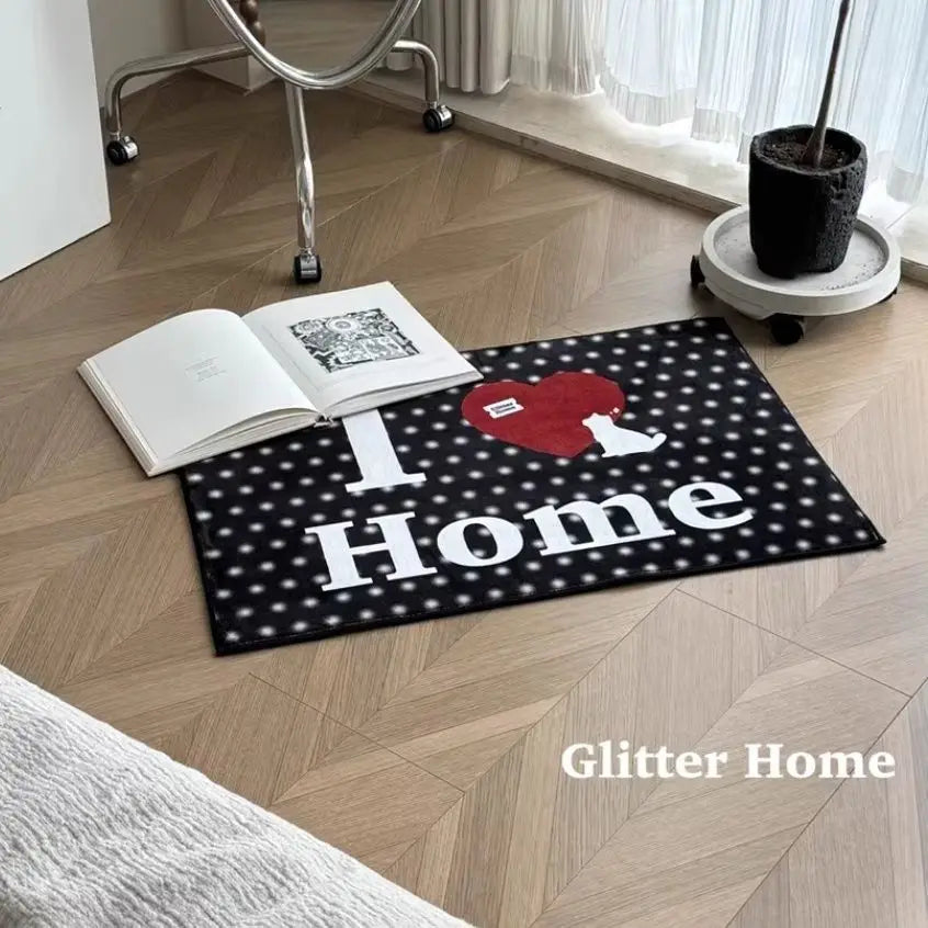 tapis moderne noir blanc rouge antidérapant durable entrée chambre salon points cœur chien