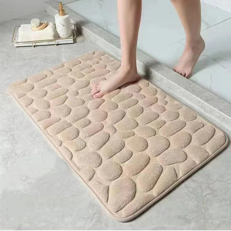tapis bain doux gris marron motif galets moderne salle bain absorption rapide lavable machine