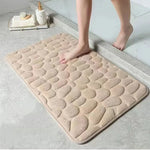 tapis bain doux gris marron motif galets moderne salle bain absorption rapide lavable machine