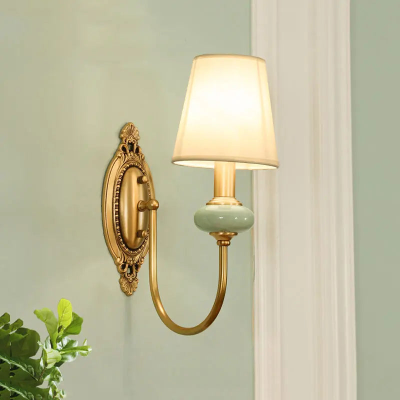 lampe murale classique vintage abat jour tissé doré beige vert clair douille E14 base