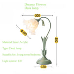 lampe table moderne vert clair acrylique transparente fleurs blanches floral prise ue câble électrique