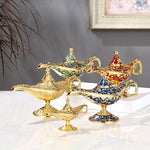 lampe huile bleue dorée ornement florale artisanale baroque chaîne dorée maison décoration