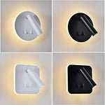 lampe murale led lecture chevet moderne rotative protection oculaire blanc noir aluminium fixation adhésive